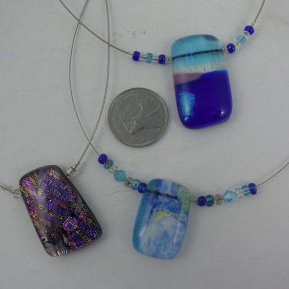 3 Dichroic Fused Glass Pendant Choker Necklaces Handcrafted - Picture 8 of 9